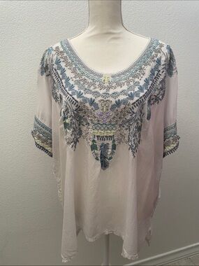 Johnny Was Xander Feather Women’s Embroidered Blouse